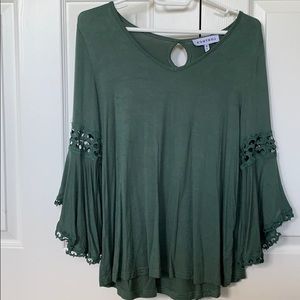 Olive green bell-sleeved shirt